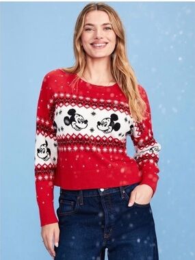 Old Navy x Disney Mickey Mouse SoSoft Fair Isle Sweater Red [Size Medium]